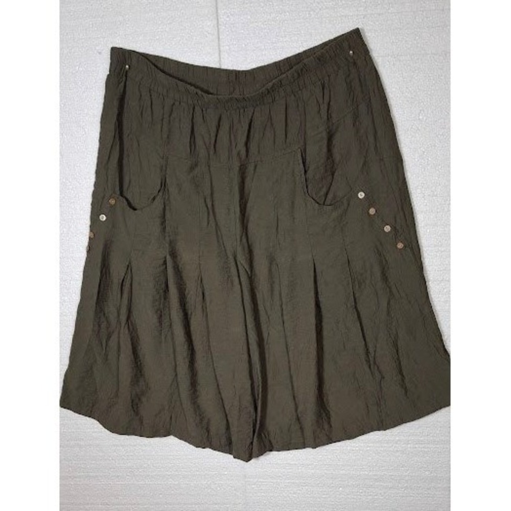 Emery Rose Olive Green Wide Leg Culotte Shorts Plus Size 1XL Elastic Waist Boho